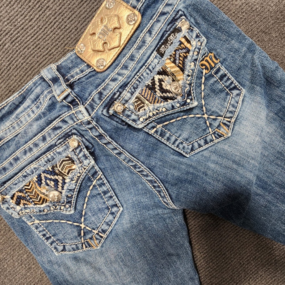 Miss Me Bootcut Jeans Women 25 Blue Embroidered Flap Pocket Signature JW7067B